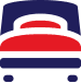 A red and blue icon with a bed on it.
