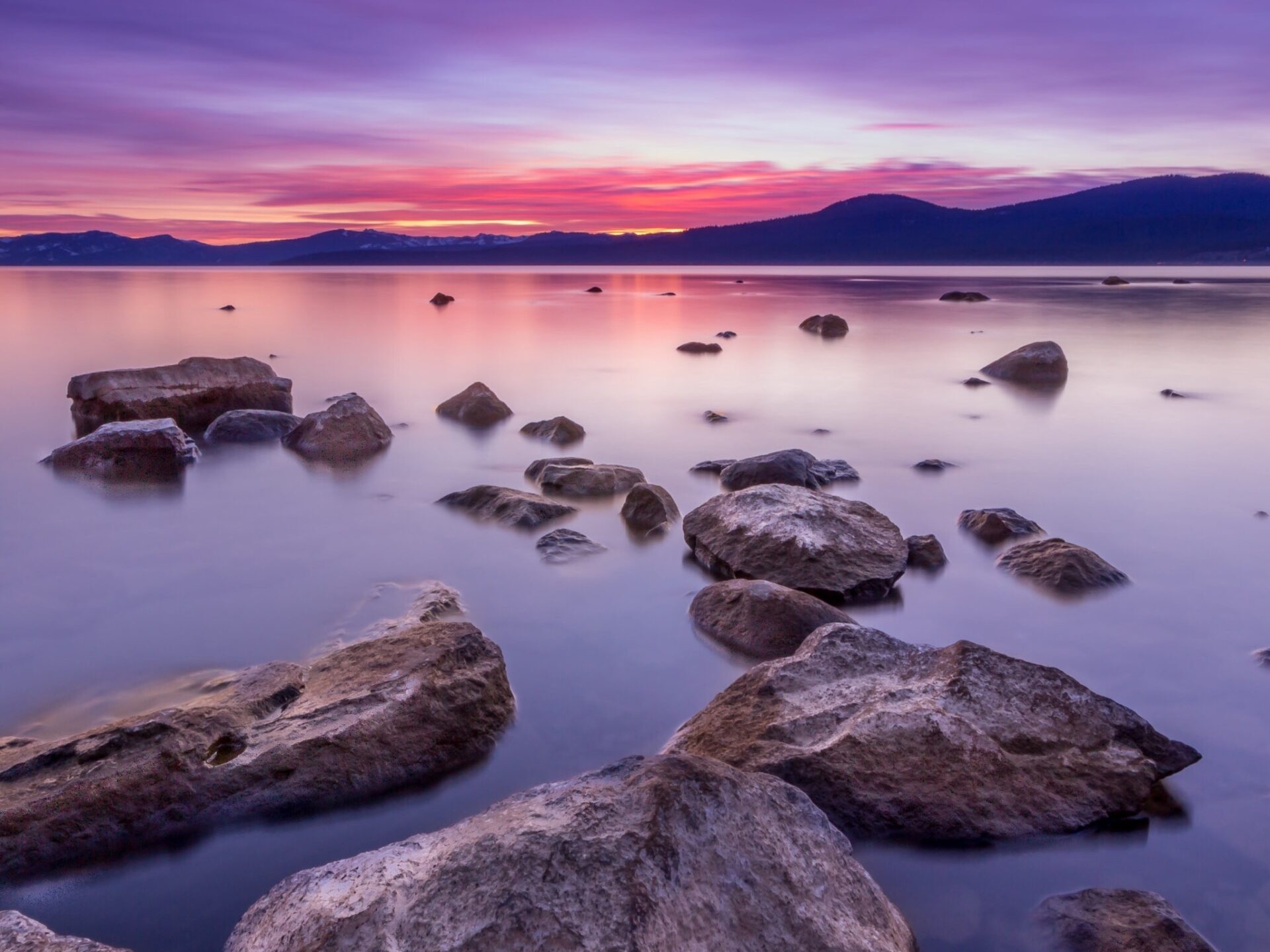 Sunset at lake tahoe, california.